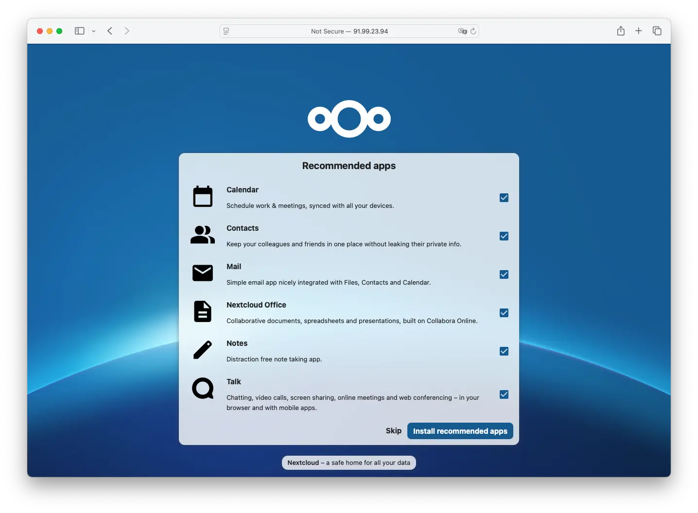 Nextcloud Installation Page